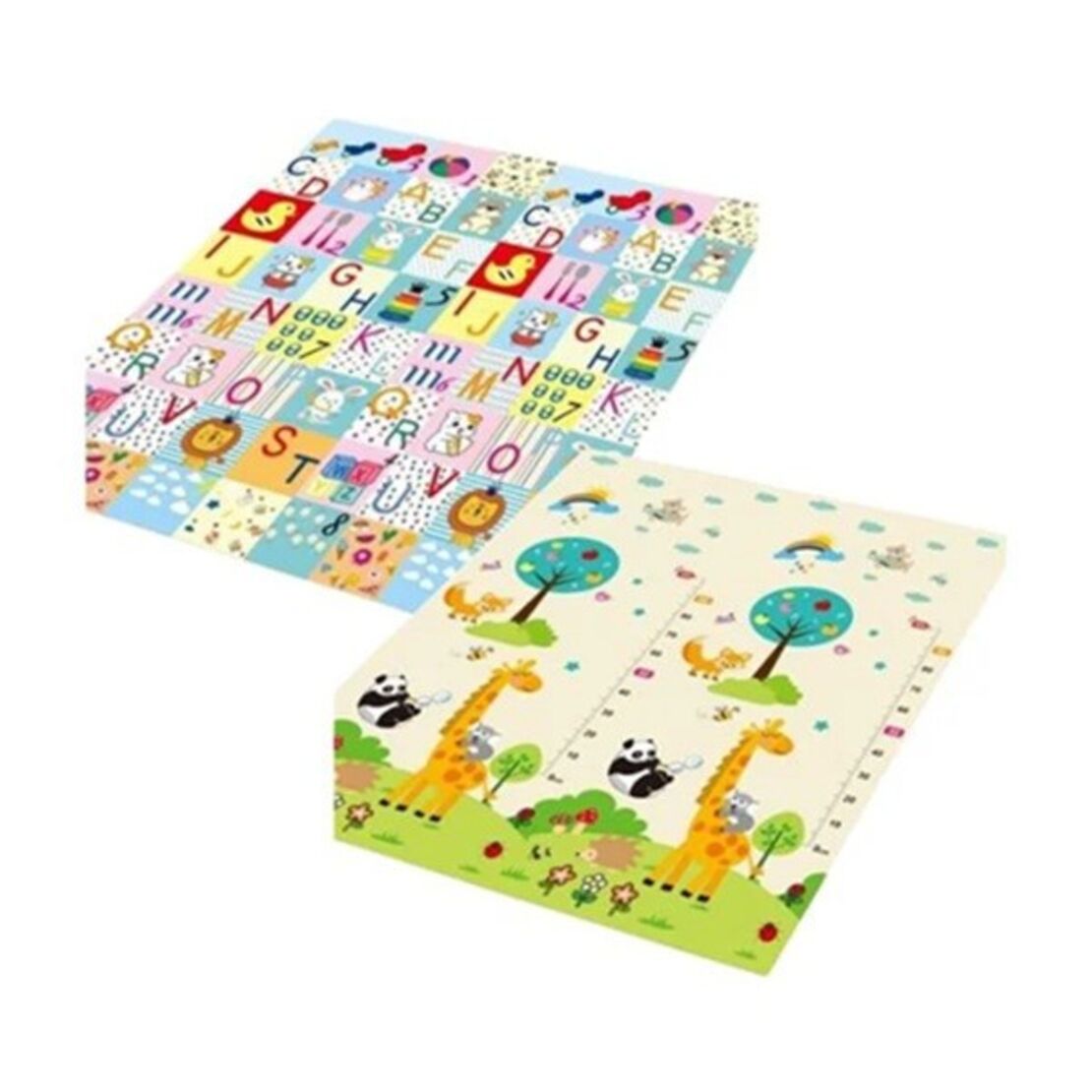 Covoras pentru Copii, Flippy, cu 2 Fete, Model Litere/Girafe, din XPE+PE, Impermeabil, Antiderapant, Protectie Termica, +3 Luni, Pliabil, 180 x 200 x 1 cm, Multicolor
