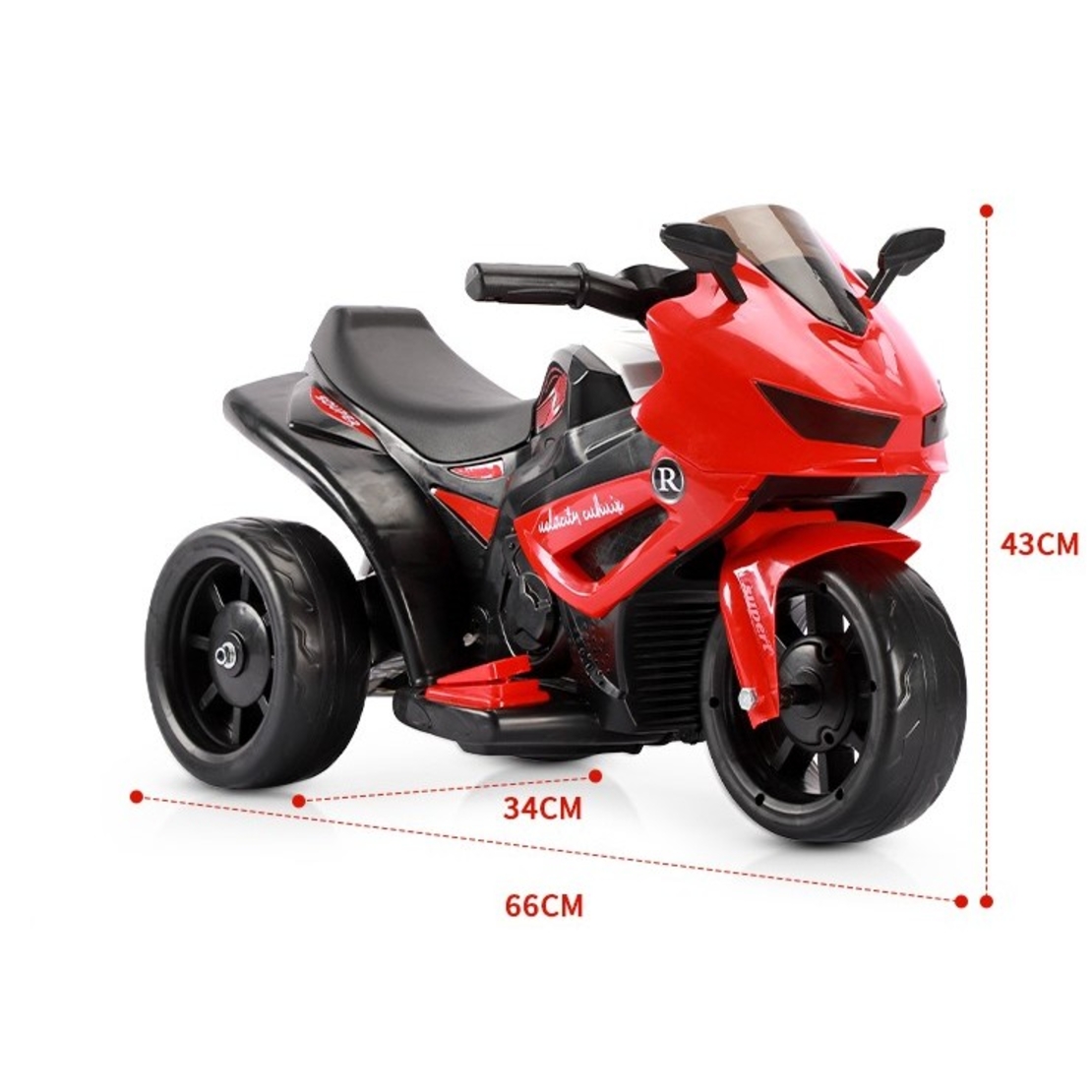 Motocicletă Electrică cu 3 Roti, Flippy, Acumulator Încarcare, Anti-Rasturnare, Lumini, Sunete, Off-Road, Baterie 6V 4.5Ah, 66x34x43cm, Rosu