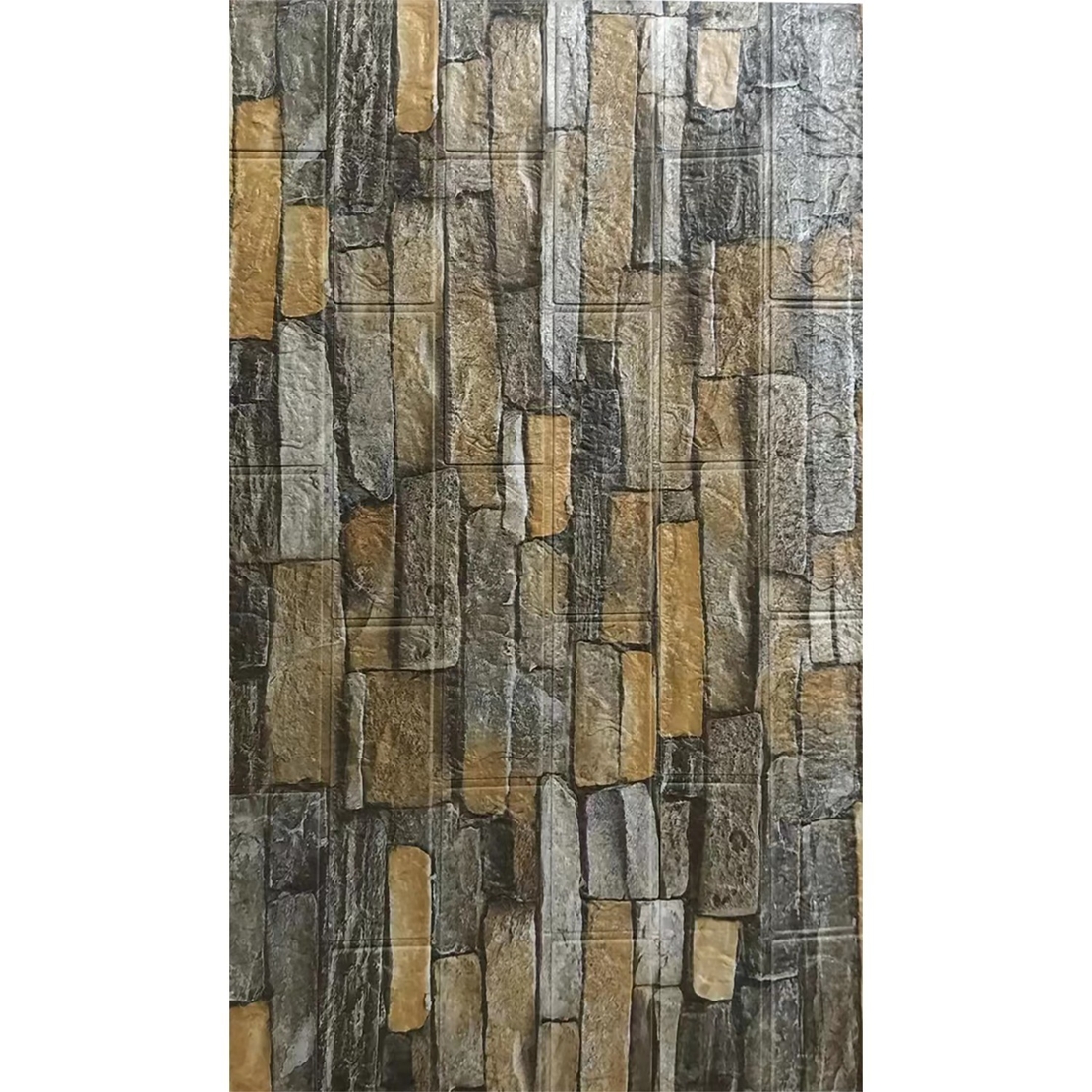 Set 10 Stickere de Perete, Flippy, Autoadezive, 70 x 77 cm, 2.5 mm Grosime, Suprafata Acoperita 5.3 mp, din PVC, Model Caramida, Galben