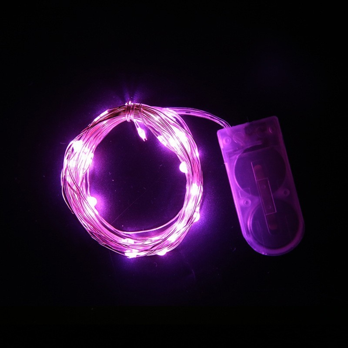 Instalatie Craciun, 2 metri, 20 LED-uri, Roz, cu baterii, fir cupru, liniar, interior/exterior, Flippy