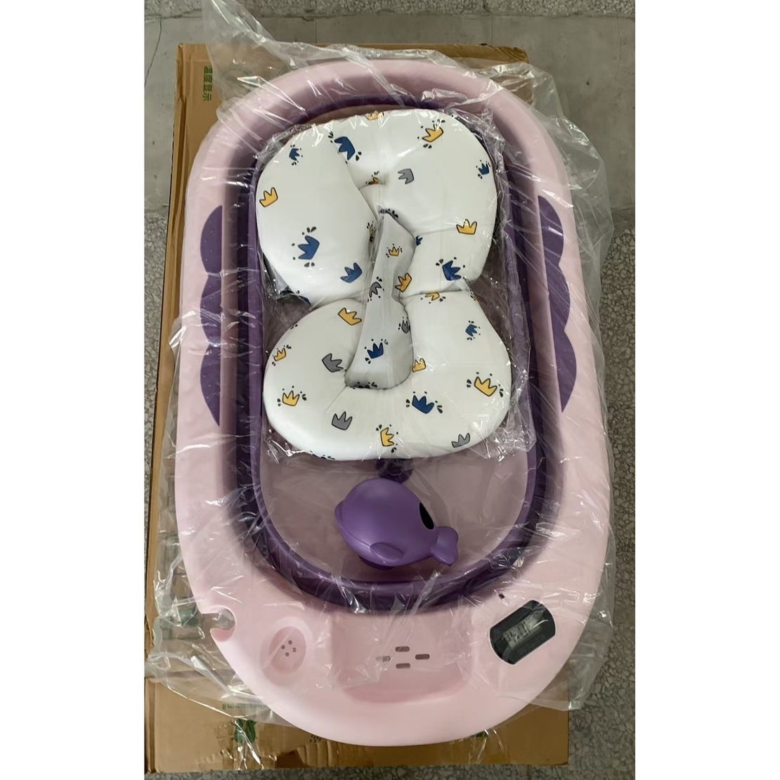 Cada de Baie, Flippy, pentru Copii 0 luni - 6 Ani, cu Termometru, Pliabila, Perna Suport Inclusa, din Plastic, 81.5 x 49 x 21.5 cm, Mov
