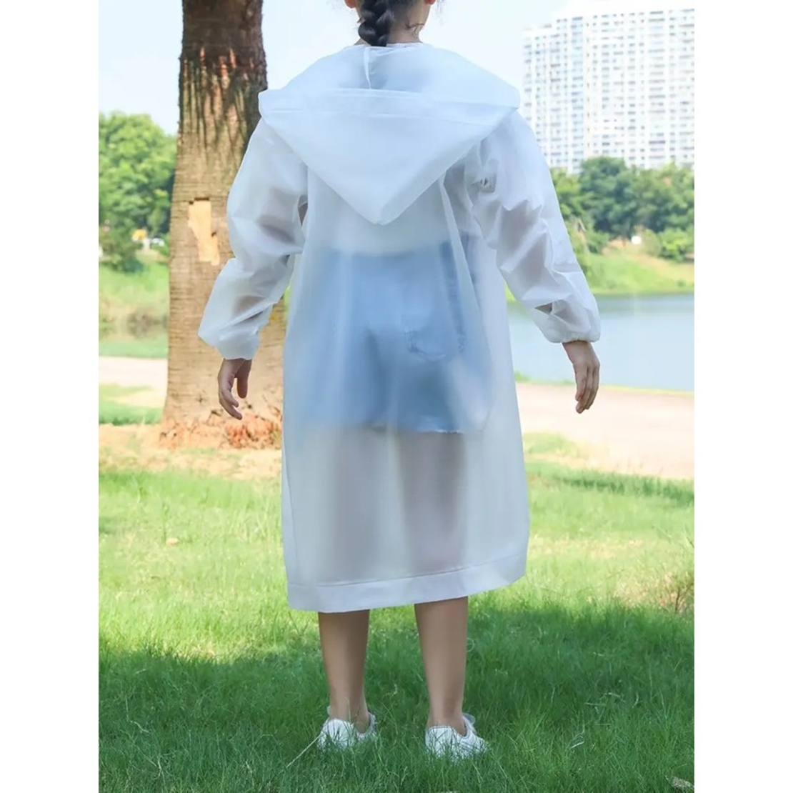 Pelerina de Ploaie, Flippy, pentru Copii 100-145 cm, din EVA, Impermeabila, Inchidere cu Capse, Alb