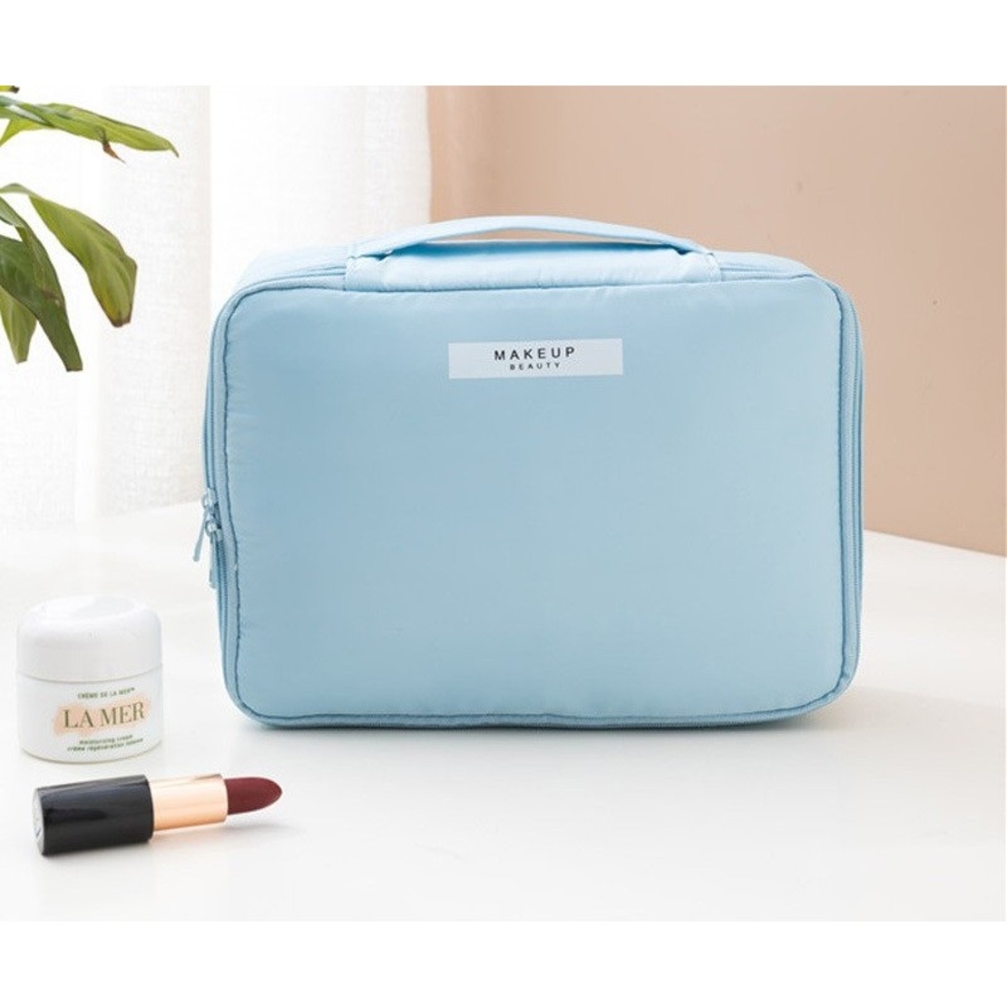 Geanta de Calatorie, Flippy, pentru Cosmetice si Articole de Toaleta, Material Impermeabil, 2 in 1, Portfard Interior Detasabil, 23 x 16 x 8 cm, Albastru