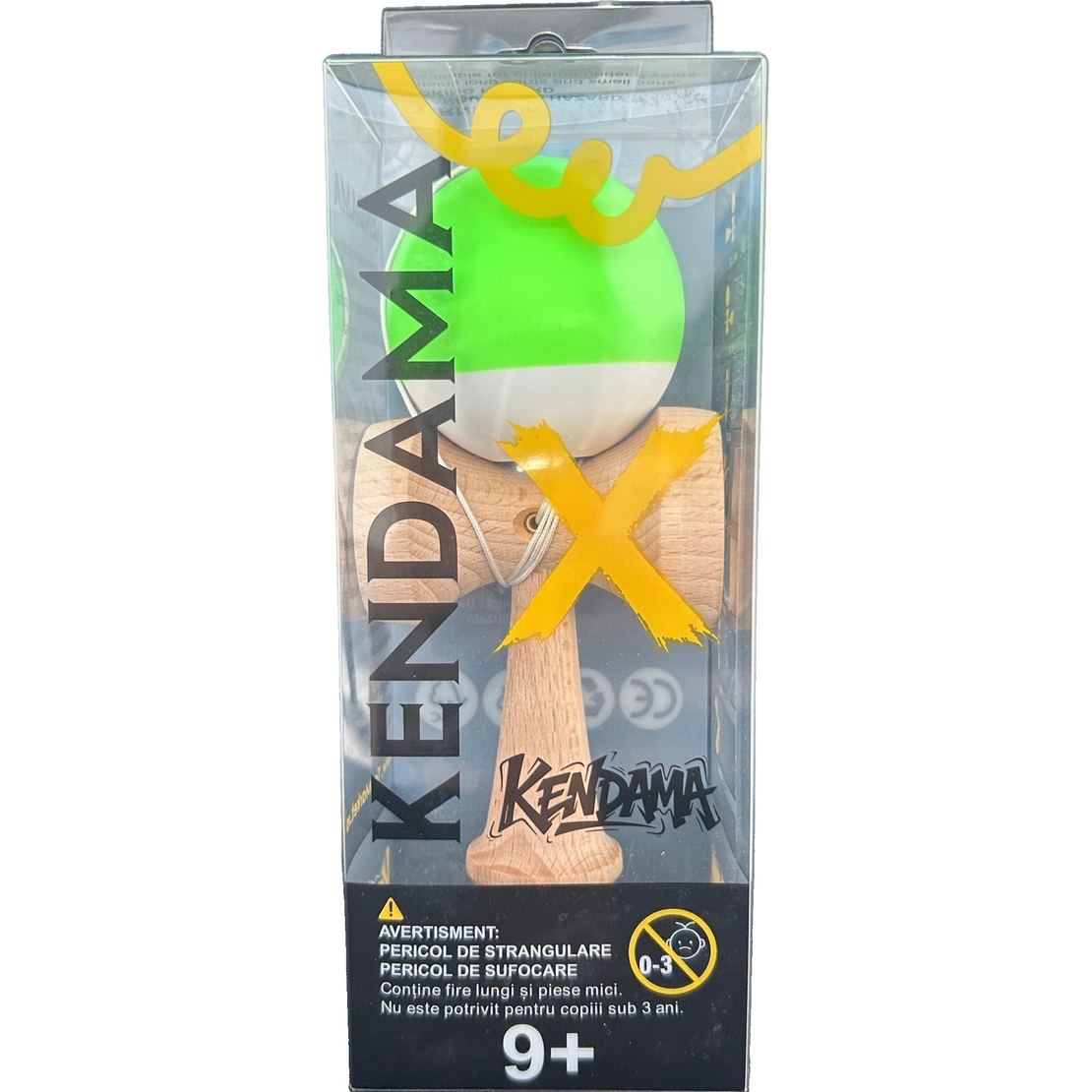 Jucarie Interactiva Kendama Profesionala, Flippy, din Lemn, 18 x 7 x 6 cm, Joc de Indemanare pentru Copii si Adulti, Bicolor Verde deschis Alb