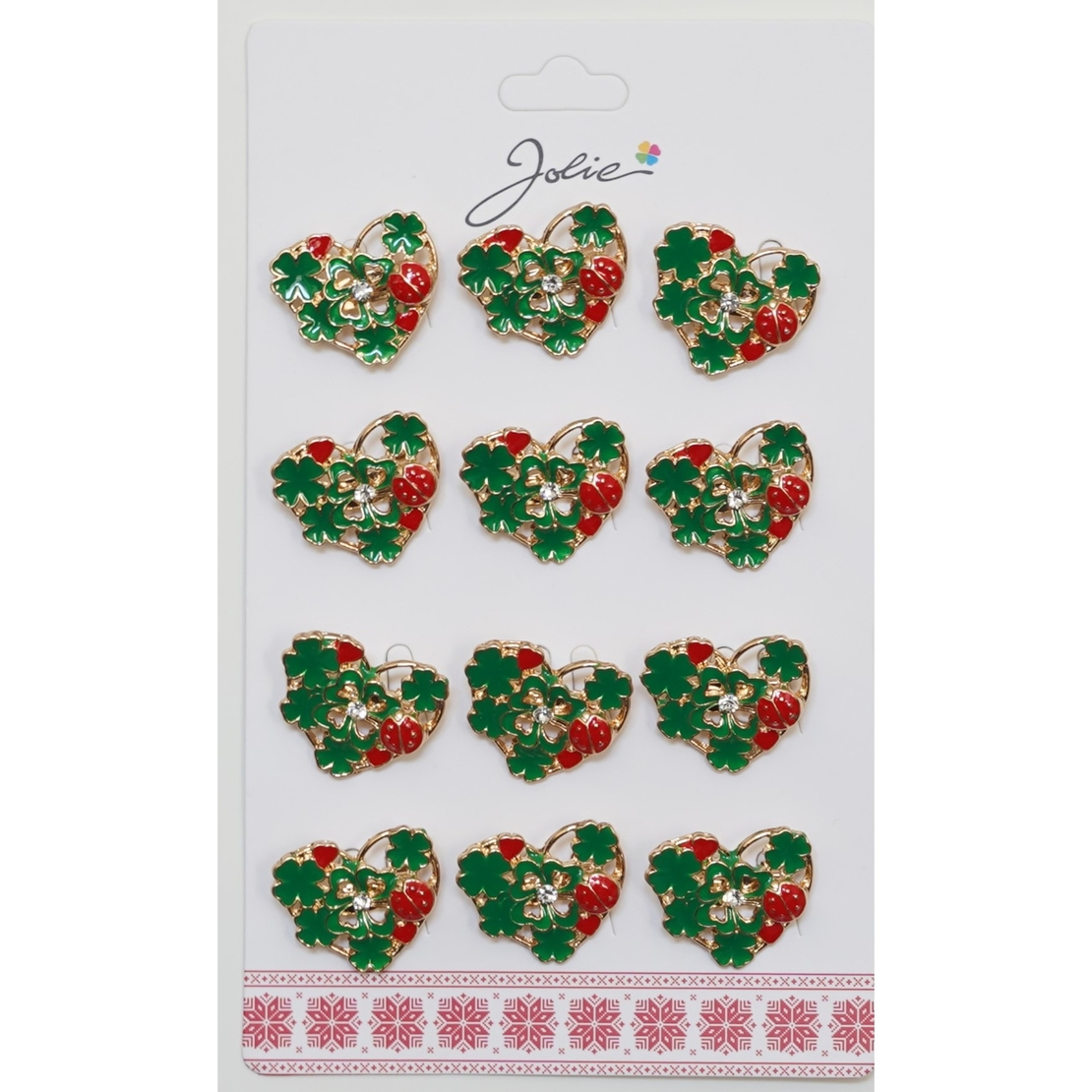 Set 12 Brose Martisor Primavara Inima Impodobita cu Trifoi si Buburuza