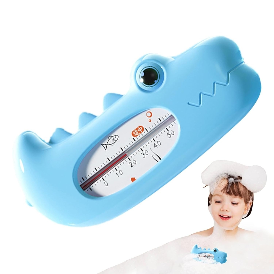Termometru pentru Baie, Flippy, Plutitor, Rezistent la apa, Multifunctional, Model Crocodil, 2.7x6.5x3.7 cm, Albastru