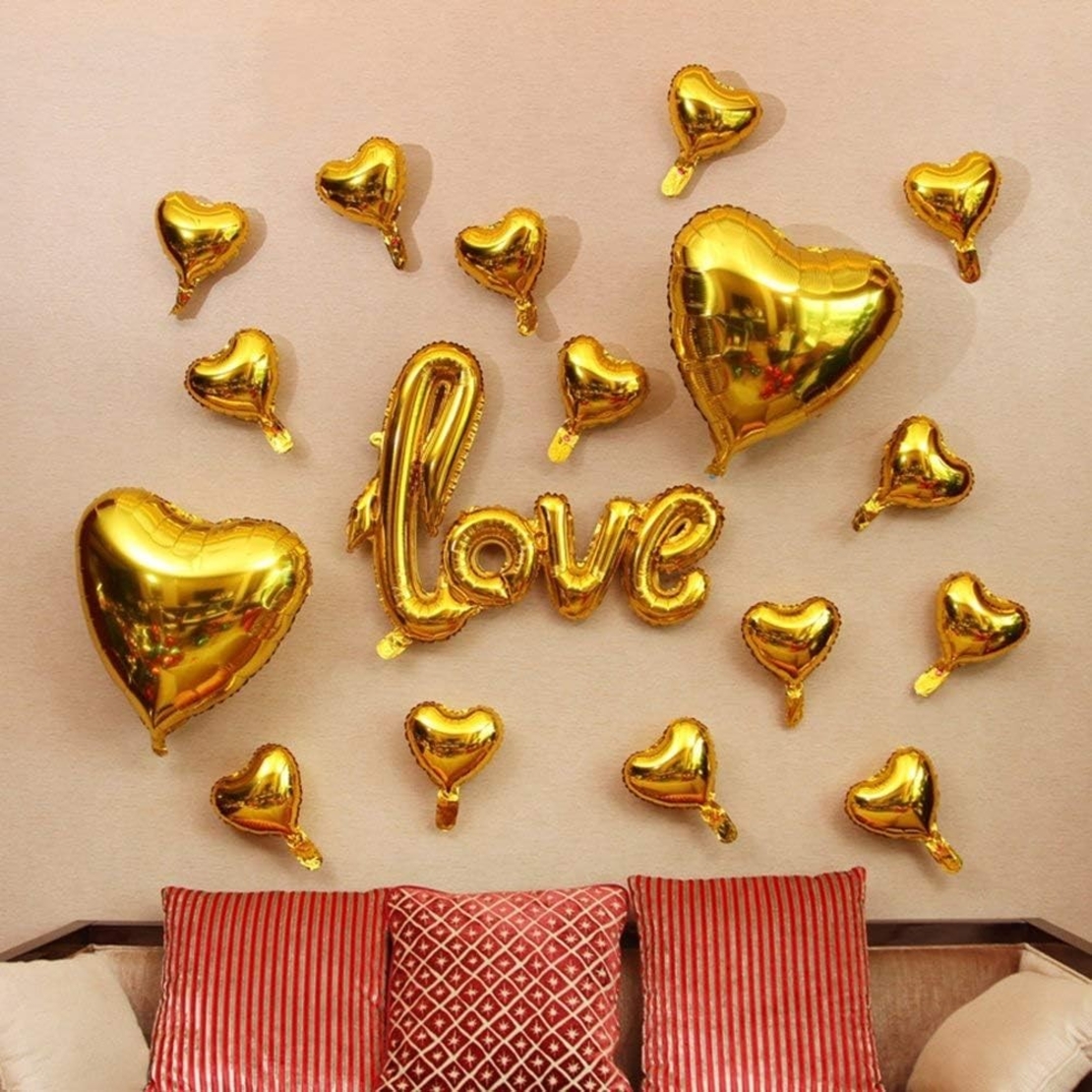 Balon din Folie Metalizata, Flippy, Model Love scris de mana, 102x65 cm, Tematica Ziua Îndrăgostiților, Ambalaj Individual, Pai Inclus, Umflare cu Aer sau Heliu, Auriu