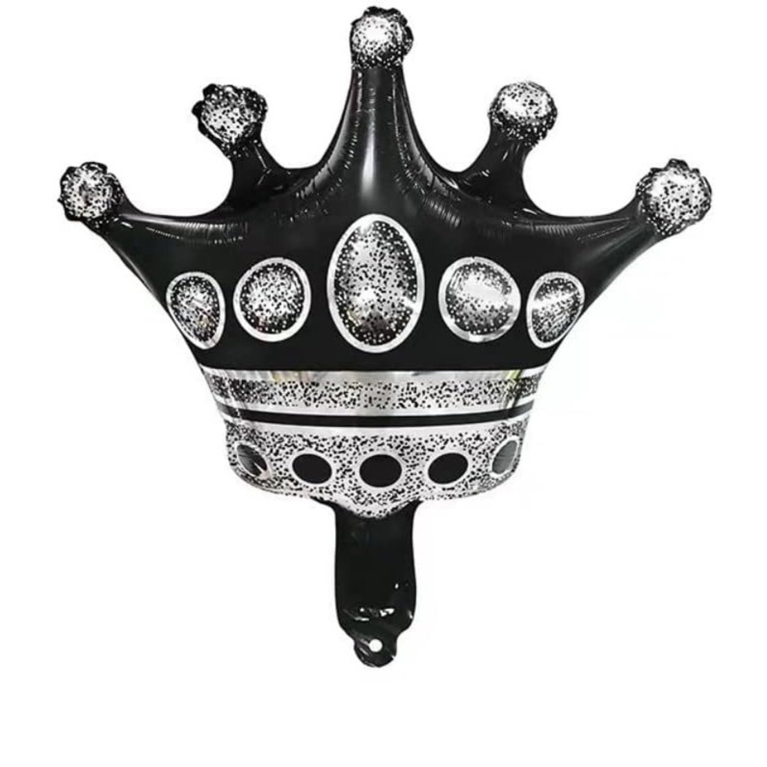 Balon din Folie Metalizata Flippy, Figurina Cifra si Coroana, Scris Happy Birthday, Tema Aniversare 100 cm, Ambalaj Individual, Pai inclus, Umflare cu Aer sau Heliu, Negru, Cifra 7