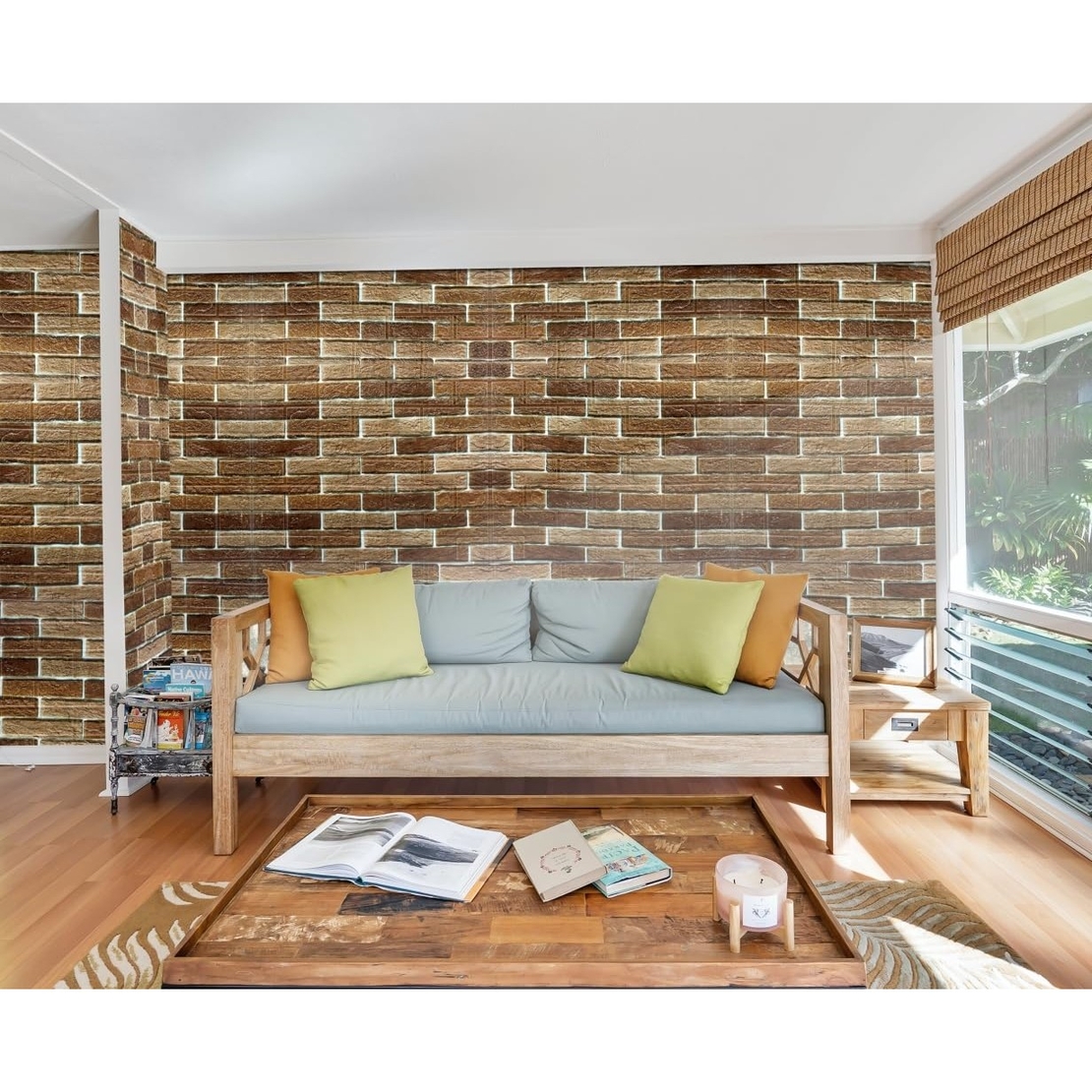 Set 10 Stickere de Perete, Flippy, Autoadezive, 70 x 77 cm, 2.5 mm Grosime, Suprafata Acoperita 5.3 mp, din PVC, Model Caramida, Maro