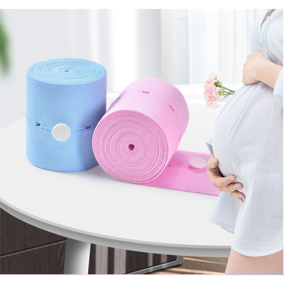 Set 2 Centuri de Monitorizare a Ritmului Cardiac Fetal, Flippy, Material Moale si Elastic, 6 x 130 cm, Albastru/Roz