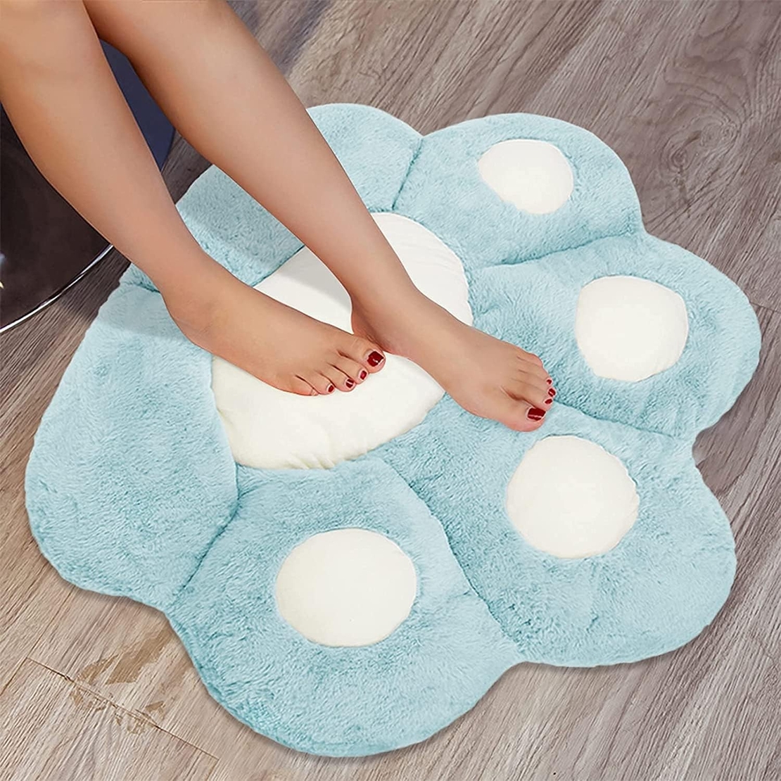 Perna Decorativa, Flippy, Model Laba de Pisica, din Plus, pentru Scaun/Canapea/Podea, 80 x 70 cm, Albastru Deschis