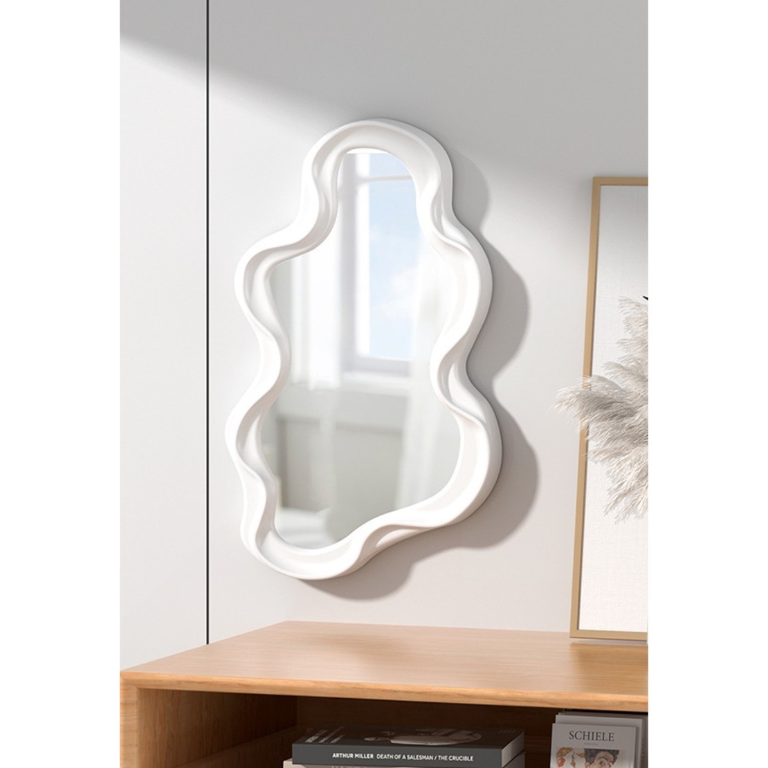 Oglinda de Perete, Flippy, Decorativa, pentru Baie, Dormitor, Sufragerie, Model Minimalist in Forma de Nor, 41x26 cm, Alb