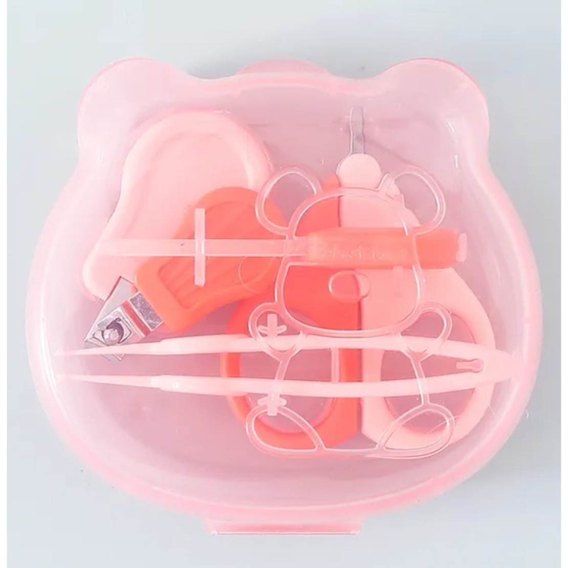 Set Ingrijire Unghii pentru Bebelusi, Flippy, Cutie de Depozitare in Forma de Ursulet, 10 x 9.5 cm, Roz