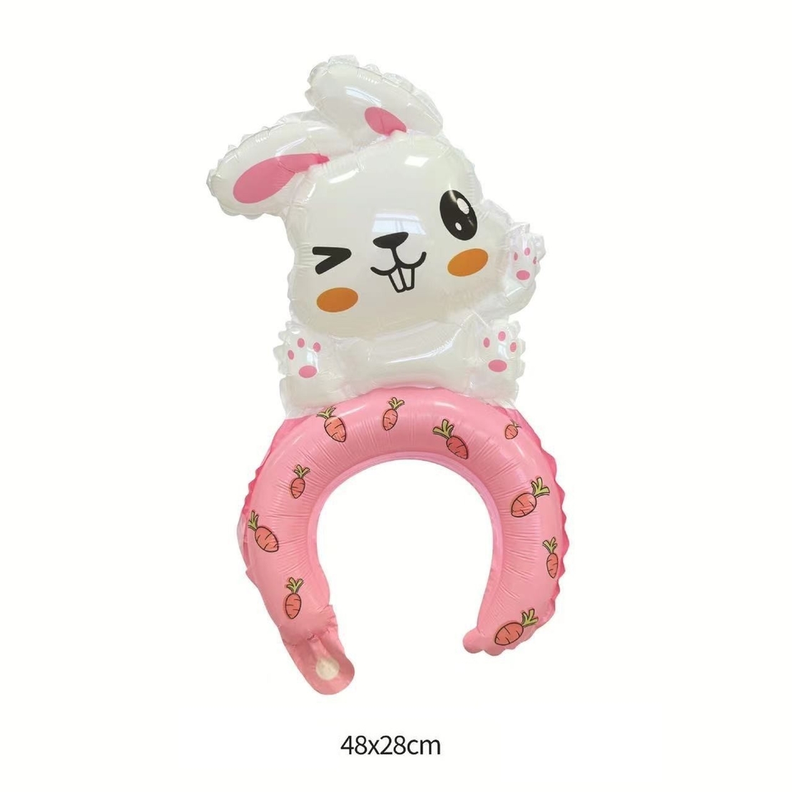 Balon din Folie Metalizata, Flippy, Tip Coronita, Model Iepure, Ambalaj Individual, Pai Inclus, Umflare cu Aer sau Heliu, 48 x 28 cm, Roz