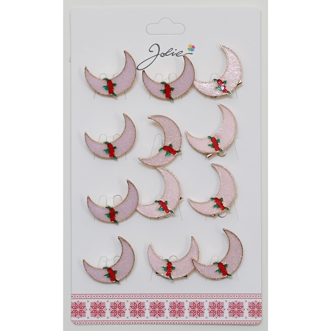 Set 12 Brose Martisor pentru Copii Semiluna Roz cu Trandafiri