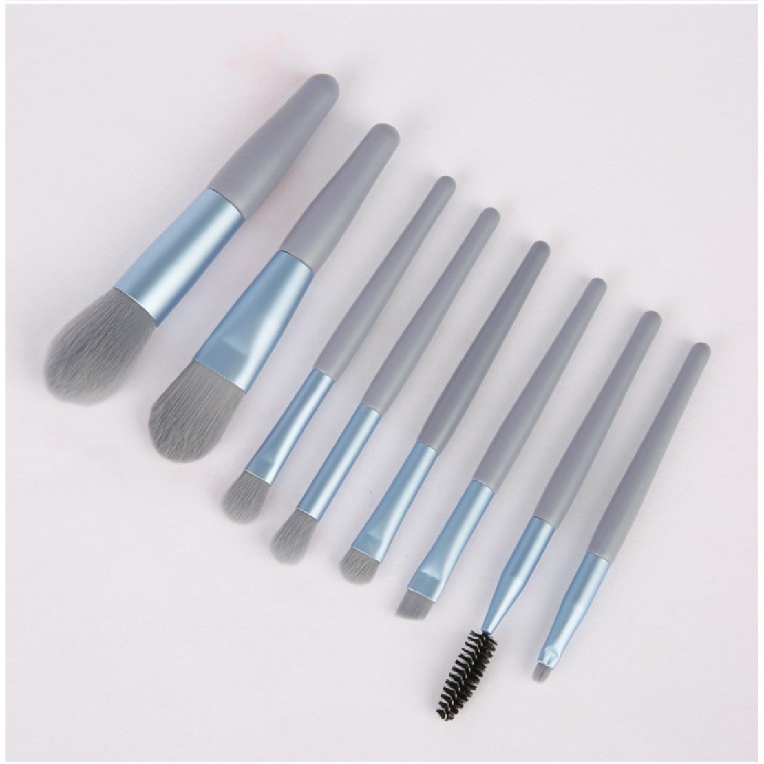 Mini set portabil 8 pensule de machiaj albastre, Flippy