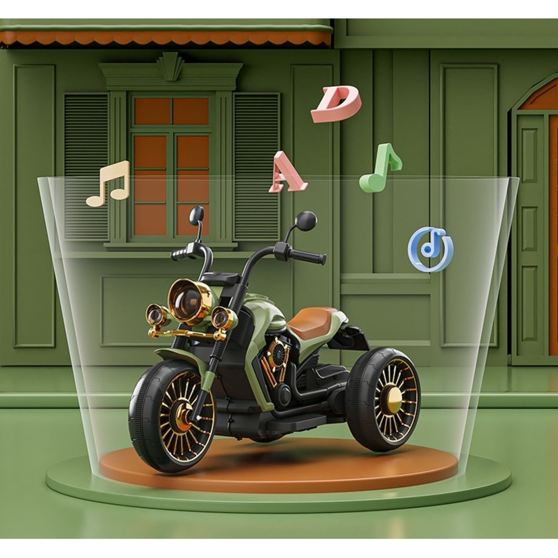 Motocicleta Electrica Flippy, cu Acumulator, Telecomanda, Bluetooth, Sistem Anti-Rasturnare, Sistem de Lumini si Sunet, 1-8 Ani, 93 x 48 x 63 cm, Verde