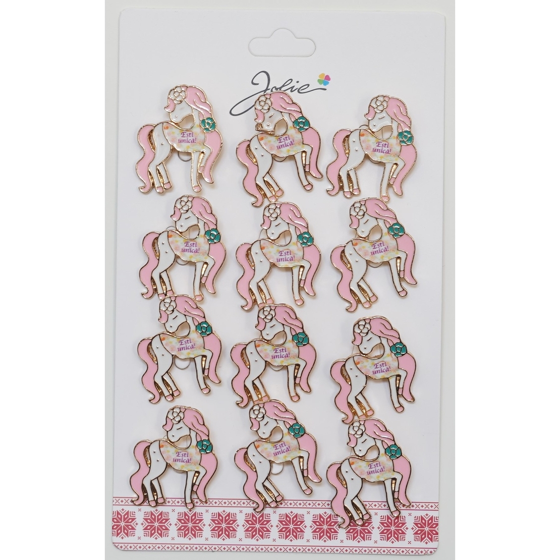 Set 12 Brose Martisor pentru Copii Unicorn cu Par Roz Esti Unica