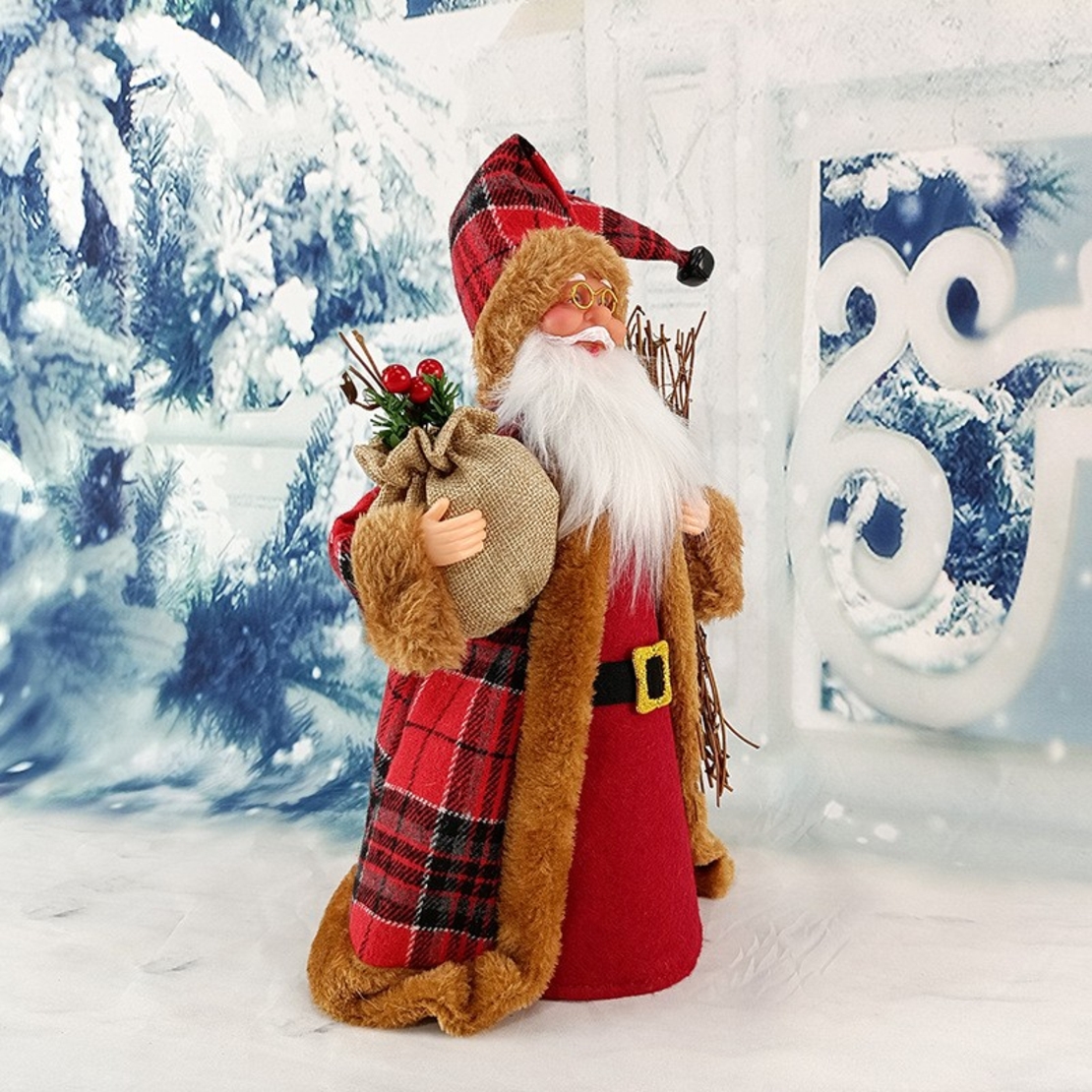 Decoratiune de Craciun, Flippy, Mos Craciun Rotativ, din Plastic/Poliester, 31 x 14 x 12 cm, cu Lumini si Sunete, Rosu