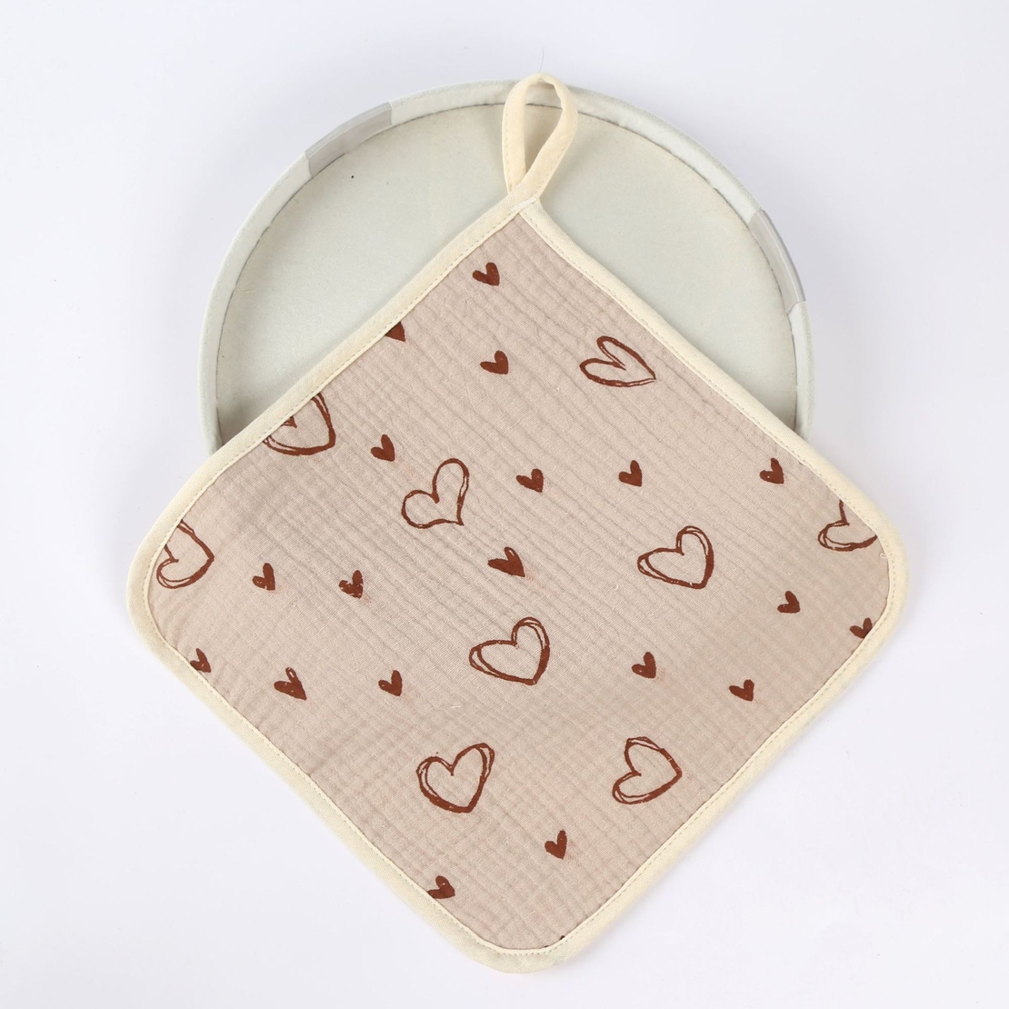Prosop Absorbant, Flippy, din Bumbac, 25 x 25 cm, Model Inimioare, cu Agatatoare, Bej