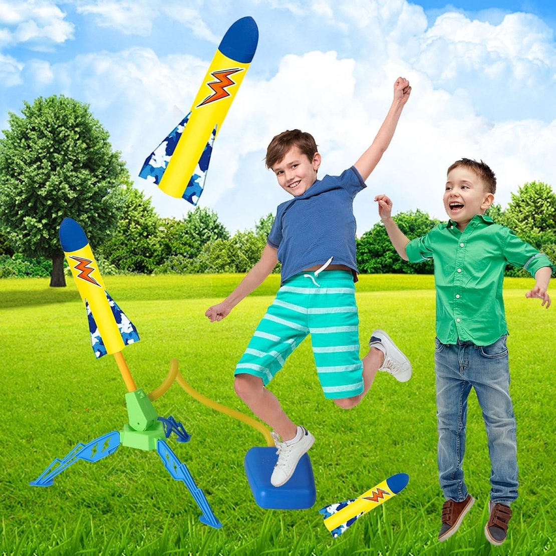 Jucarie pentru Copii, Flippy, Lansator de Rachete cu Piciorul, un Singur Lansator, 3 Rachete cu Lumini, 40.5 cm Inaltime, Multicolor