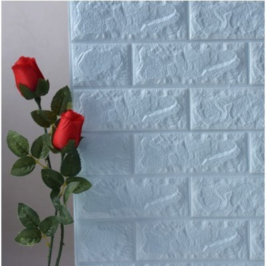 Set 10 Stickere de Perete, Flippy, Autoadezive, 70 x 77 cm, 3.5 mm Grosime, Suprafata Acoperita 5.3 mp, din PVC, Model Caramida, Albastru Deschis