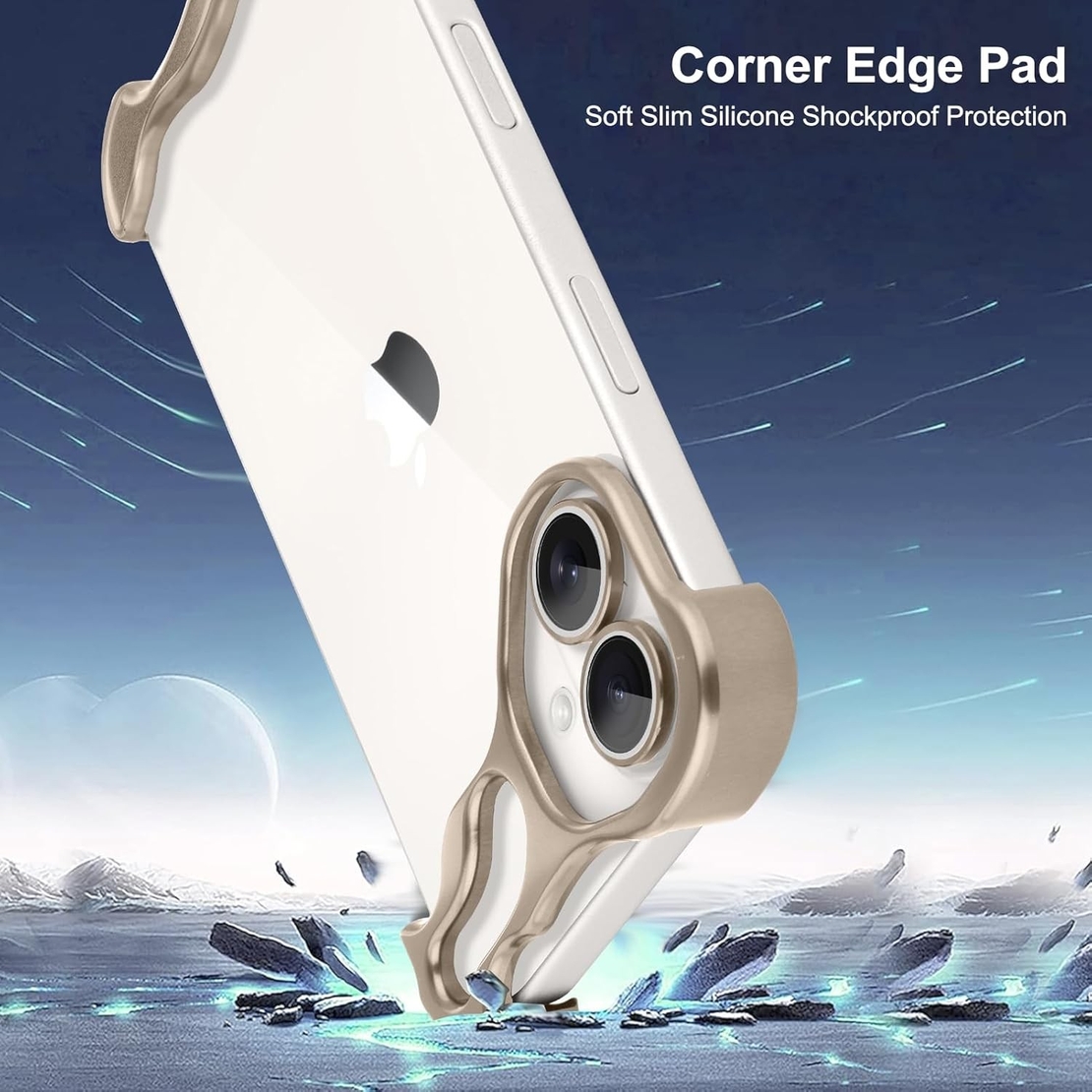 Husa Metalica Compatibila cu iPhone 16 Plus, Flippy, Protectie pentru Colturile Telefonului si Camera, Aliaj, Antisoc, Antizgariere, Auriu