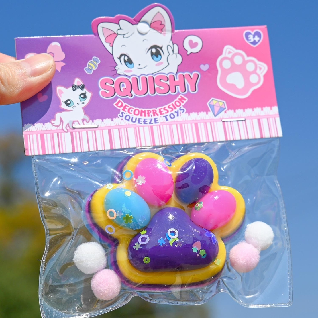 Jucarie Antistres Squishy, Flippy, Labuta de Pisica Squeeze Toys, cu Revenire Lenta, 7.5 cm, Model 270514, Multicolor