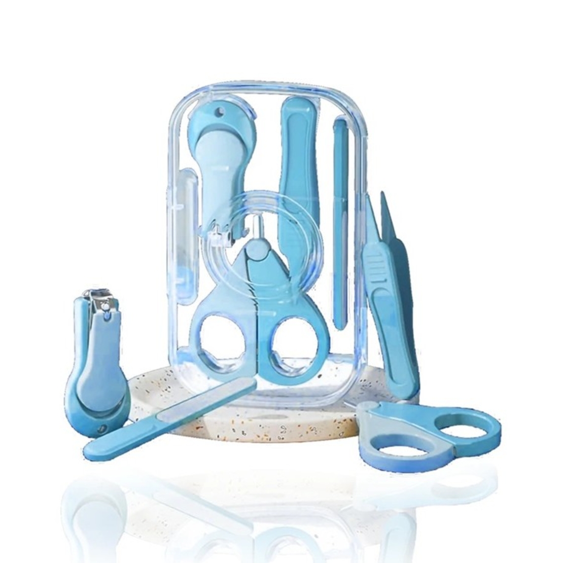 Set 4in1 de Ingrijire Unghii pentru Bebelusi, Flippy, Cutie de Depozitare Texturata, 0-6 Ani, 13.6x8x2 cm, Albastru