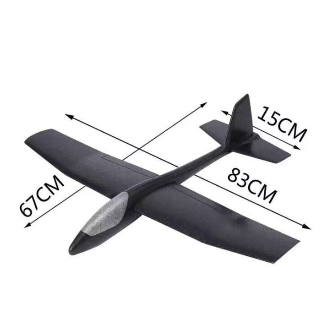Avion Zburator, Flippy, Tip Planor, 83 cm Lungime, +3 Ani, din Polistiren, Aruncare 10 - 30 m, Negru