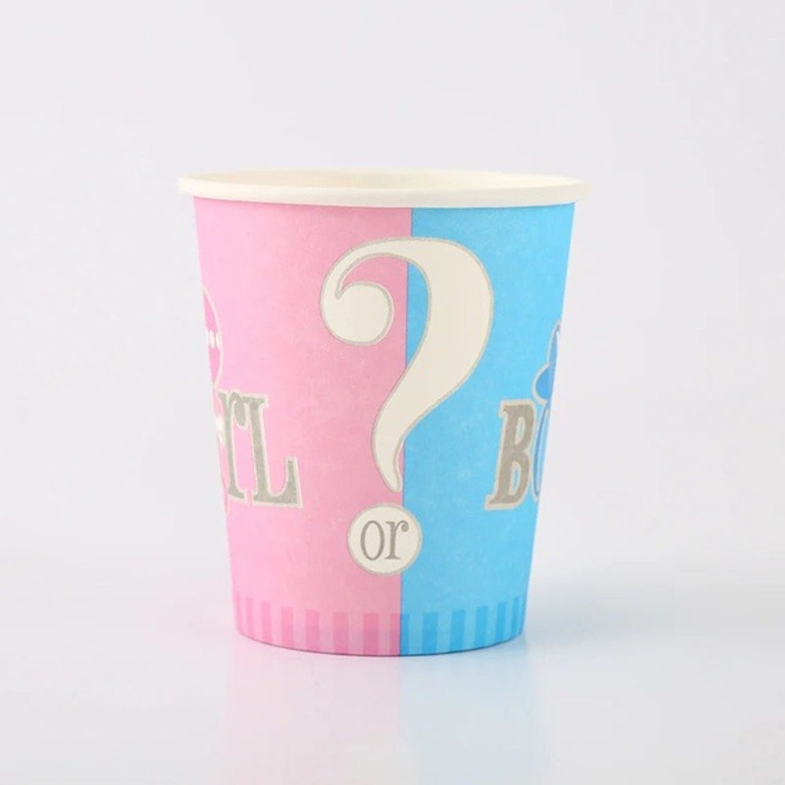 Set 10 Pahare Gender Reveal, Flippy, Girl or Boy, din Carton, 7 x 5 x 8.5 cm, 250 ml, Roz/Albastru