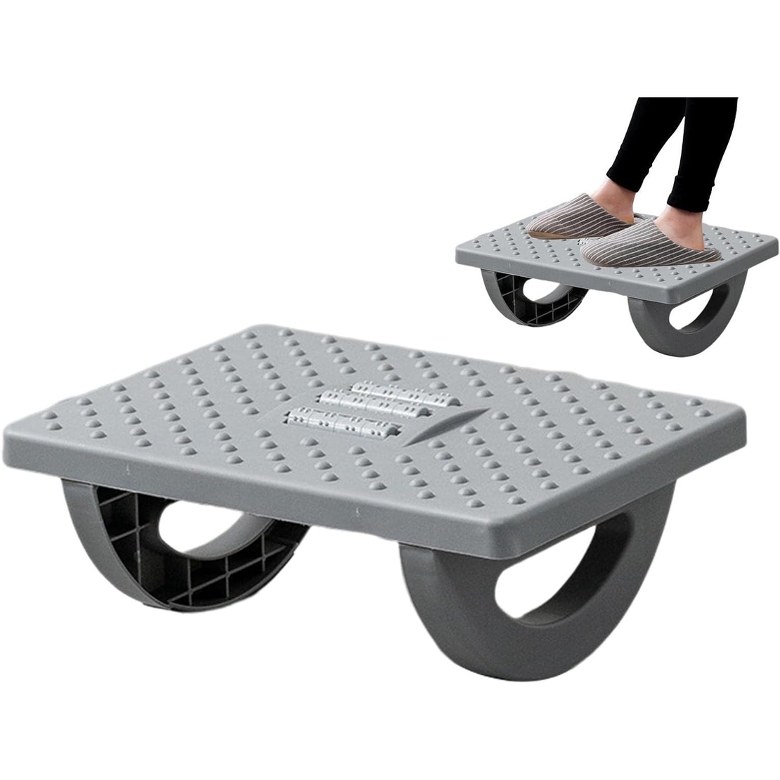 Suport Ergonimic pentru Picioare, Flippy, Plastic, cu Role de Masaj pentru Talpi, pentru Birou, Usor de Transportat, Detasabil, 33.5x24x12 cm, Gri