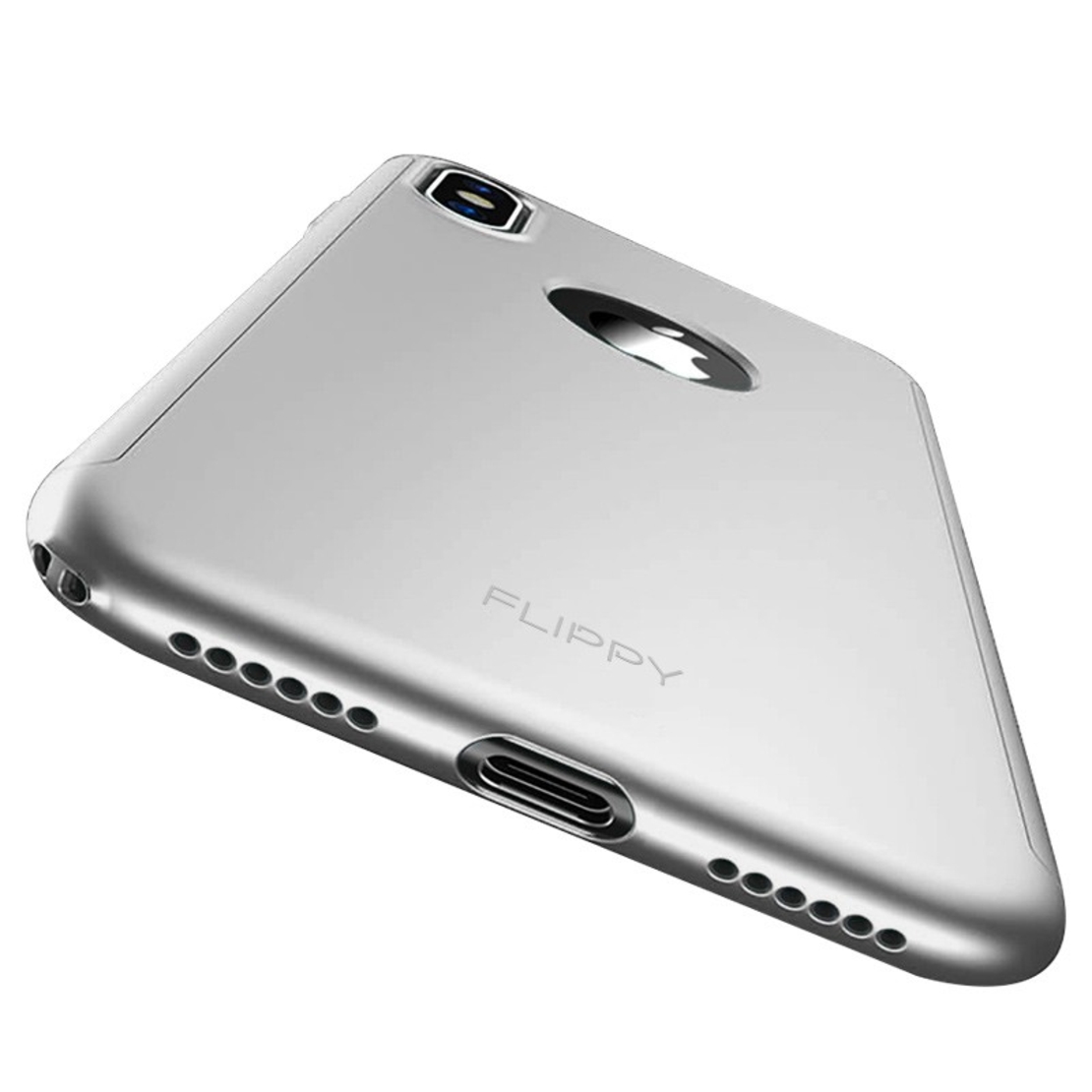 Set Husa si Folie de Protectie, Flippy, Compatibila cu Apple iPhone X, Full Cover 360°, Plastic + Sticla, Argintiu