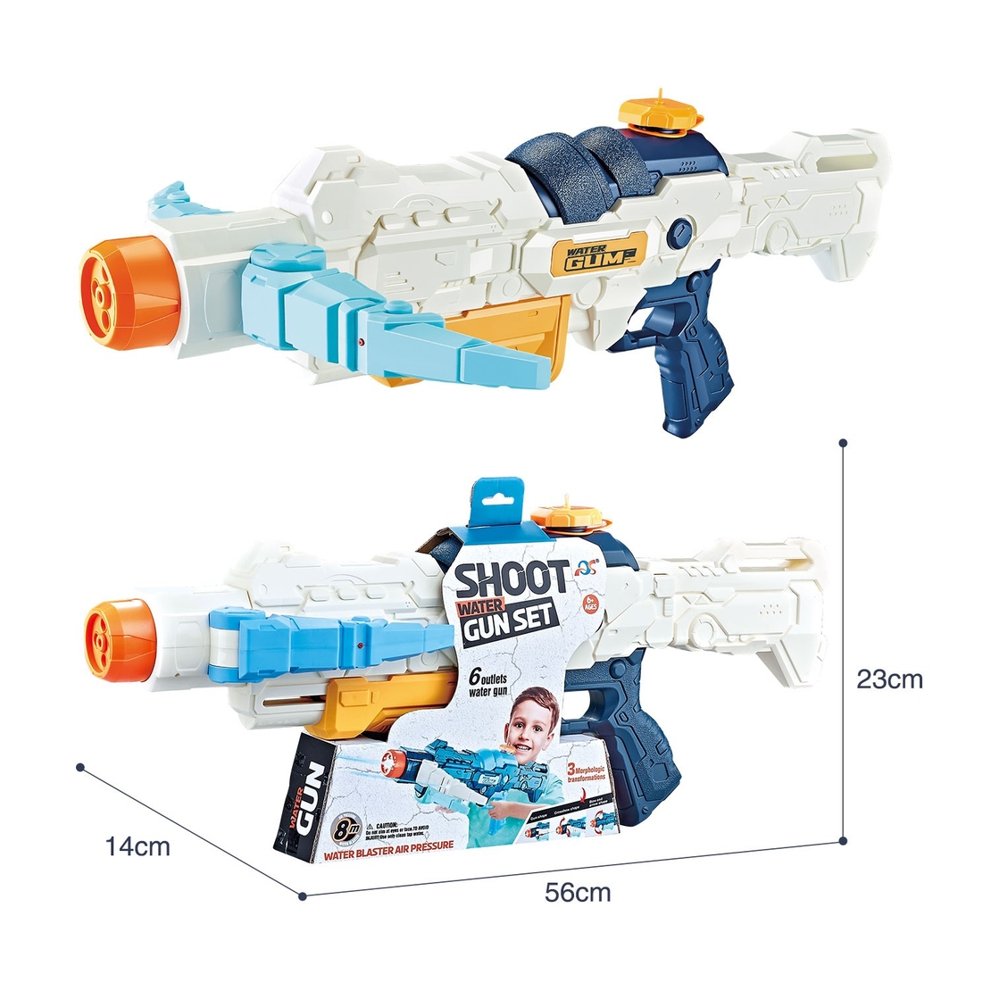Pistol cu Apa, Flippy, +6 Ani, Rezervor 700 ml, 4 Moduri de Stropire, din Plastic, 56 x 37 x 23 cm, Alb