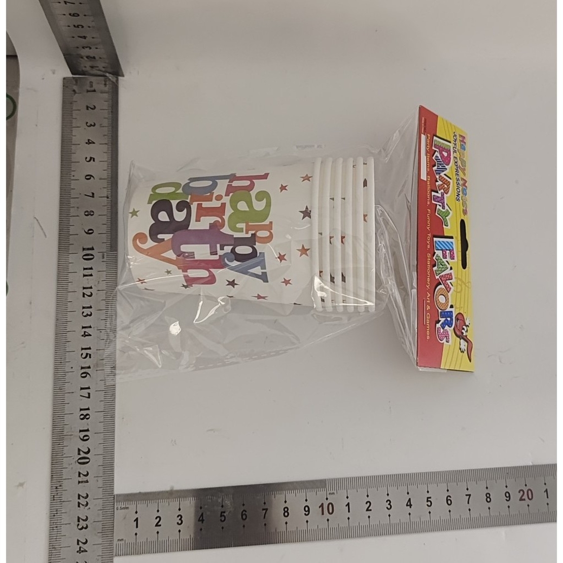 Set 6 Pahare de Carton, Flippy, Colectia Happy Birthday, 7 x 5 x 8.5 cm, 230 ml, Multicolor