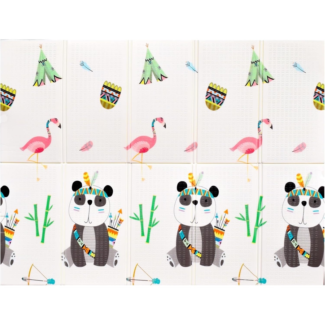 Covoras pentru Copii, Flippy, cu 2 Fete, Model Caprioare/Panda, din XPE+PE, Impermeabil, Antiderapant, Protectie Termica, +3 Luni, Pliabil, 150 x 200 x 1 cm, Multicolor