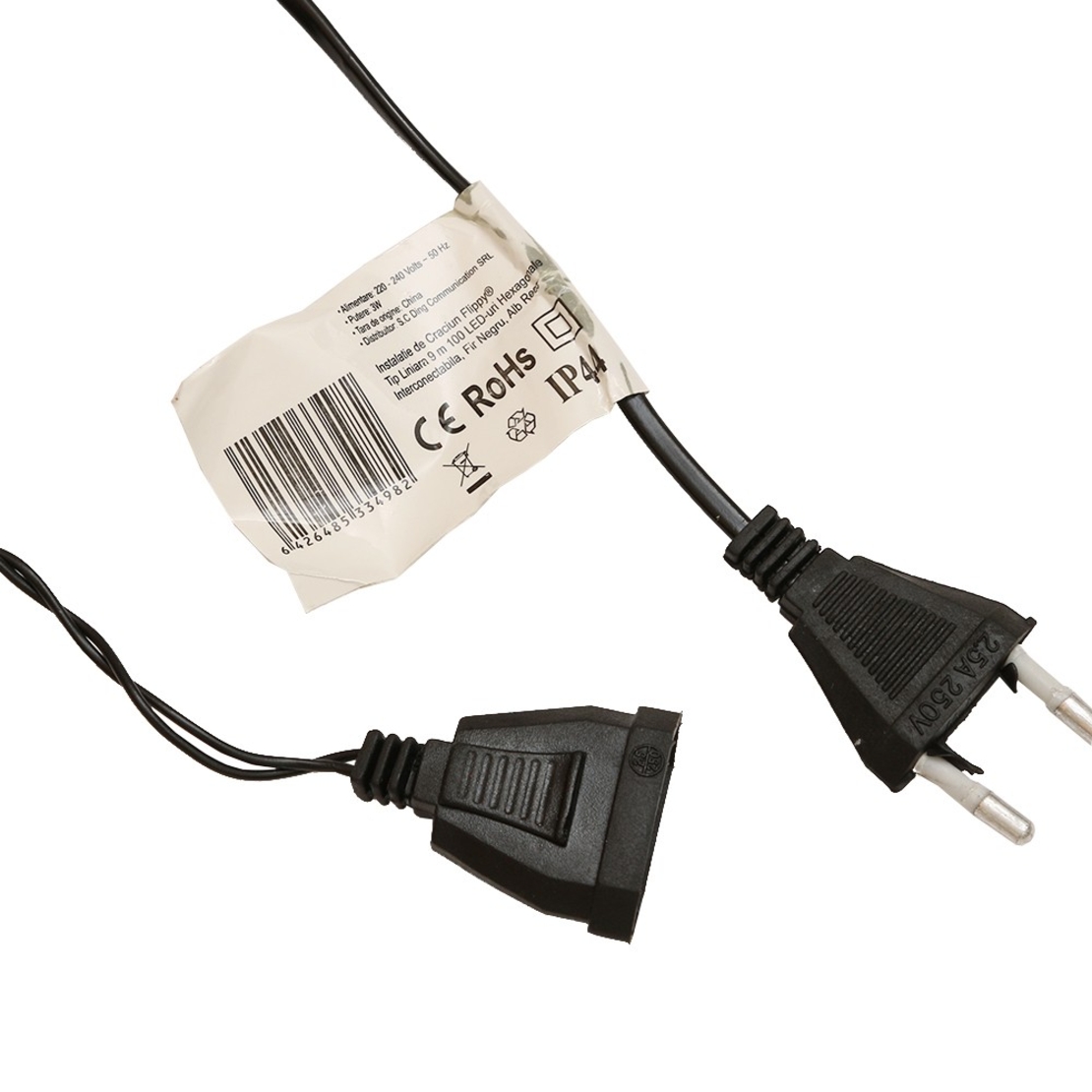 Instalatie de Craciun Flippy® Tip Liniara, Fir Negru, 9 m, 100 LED-uri Hexagonale, Interconectabila, Alb Rece