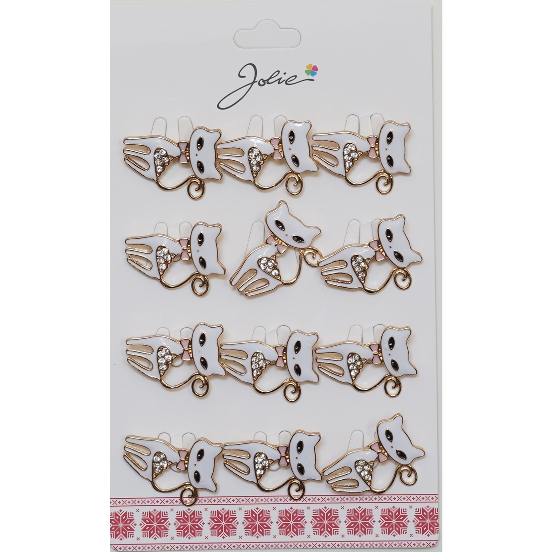 Set 12 Brose Martisor Pisica Alba cu Pietre