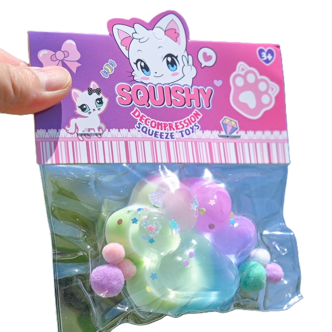 Jucarie Antistres Squishy, Flippy, Labuta de Pisica Squeeze Toys, cu Revenire Lenta, 7.5 cm, Model 270521, Multicolor