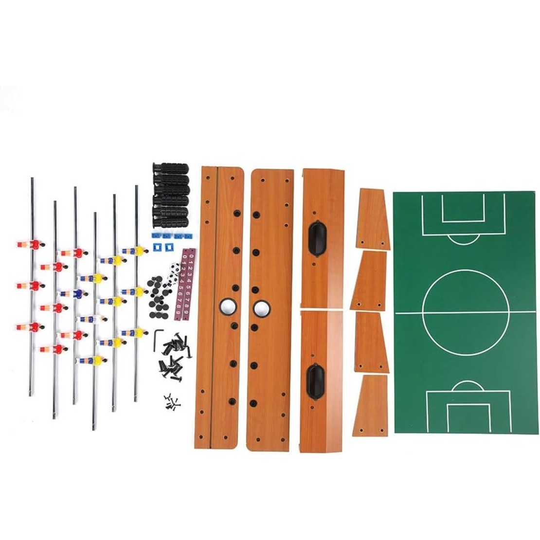 Masa de fotbal cu teren si 18 jucatori Flippy, cu tablou pentru scor, din metal, lemn si ABS, 50 x 25 x 15.5 cm, pentru copii