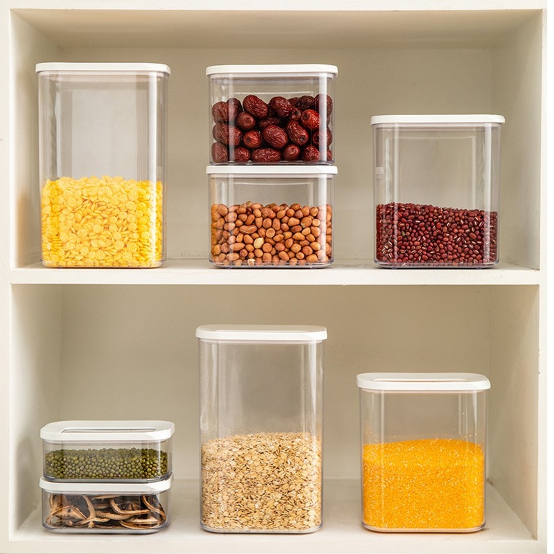 Cutie de Depozitare Alimente, Flippy, 450 ml, Capac Alb, din ABS+Silicon, 14.5 x 9 x 6 cm, Transparent