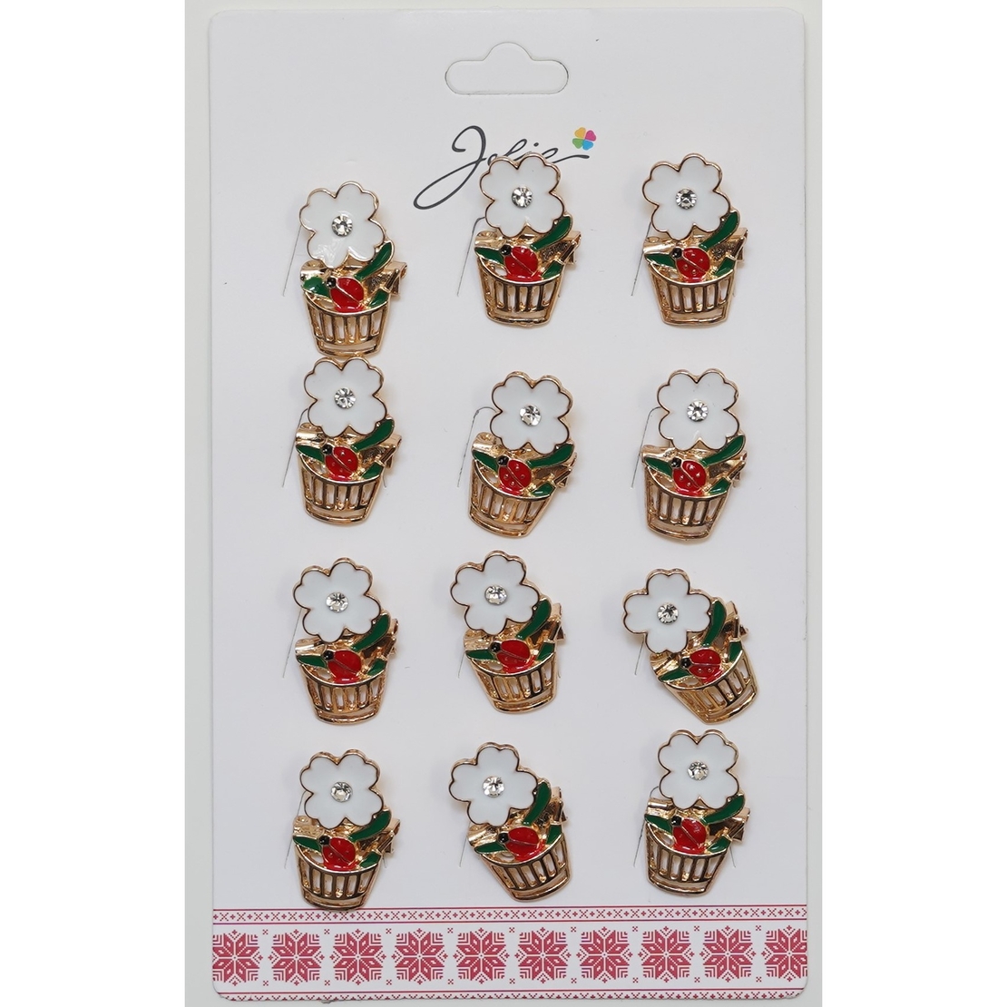 Set 12 Brose Martisor Primavara Cos Floare cu Buburuza