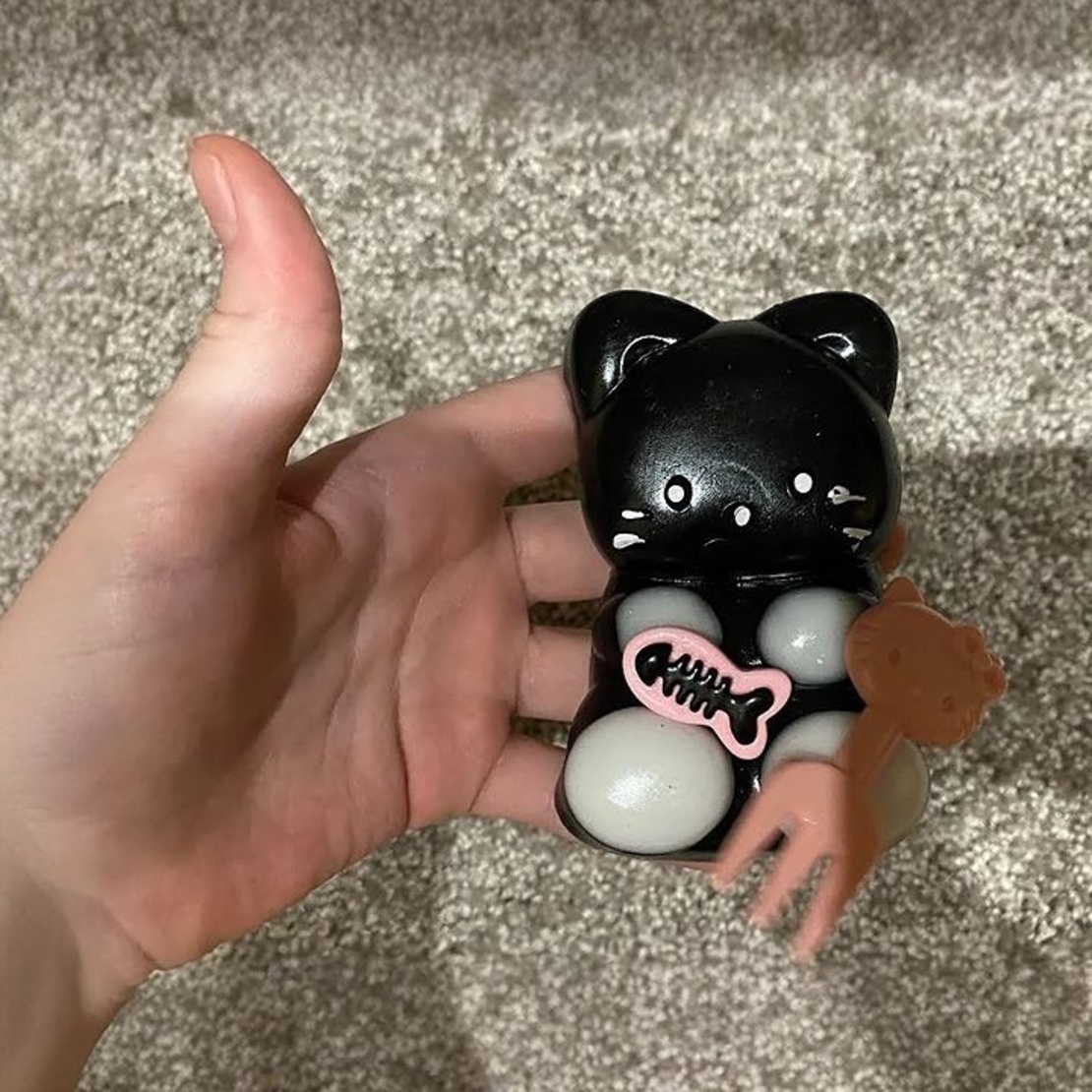 Jucarie Antistres Squishy, Flippy, cu Revenire Lenta, Squeeze Pinch Family, Model Pisicuta, 10cm x6cm Ambalaj Transparent, 70 gr, Negru