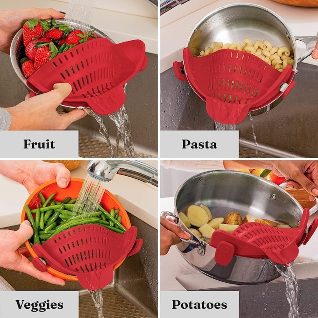 Strecurator Filtru pentru Vase, Flippy, din Silicon Rezistent la Temperaturi Inalte, Universal, Paste, Legume, Fructe, 23x12.5x6.7 cm Rosu
