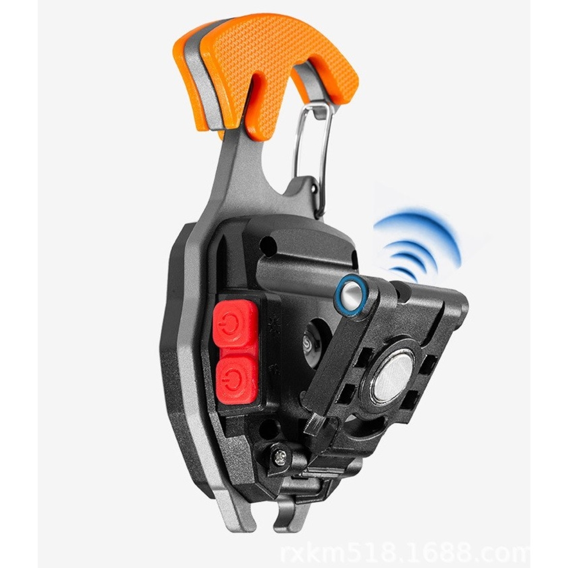 Breloc Multifunctional, Flippy, Model W5147, Kit Supravietuire, Lanterna, Bricheta, Fluier, din ABS/Aluminiu, Alimentare USB, Negru/Portocaliu