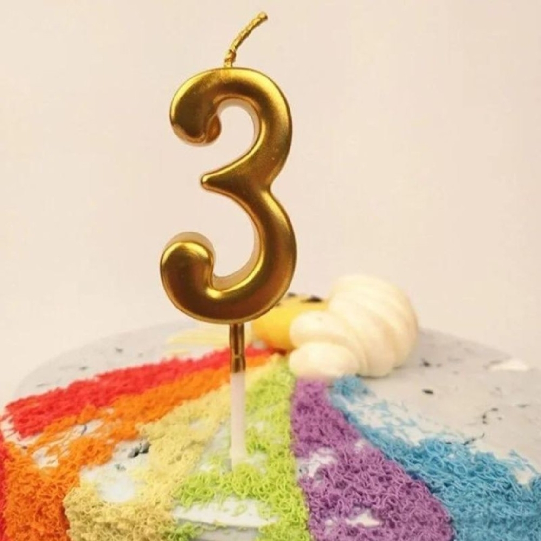 Lumanare de Tort, Flippy, Model Cifra 3, Party, 4.5 x 2.5 cm, din Parafina, Auriu