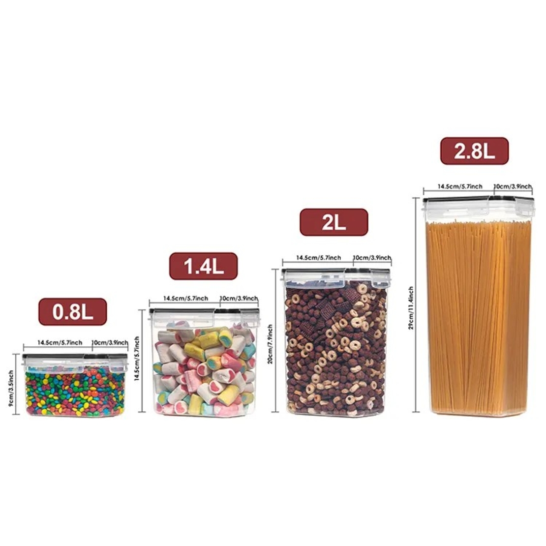 Cutii de depozitare alimente, Flippy, Set din 7 Cutii pentru Condimente, Cereale, Cutii pentru Bucatarie, din Plastic PP, Cutii Alimentare, Diferite Dimensiuni, Transparente