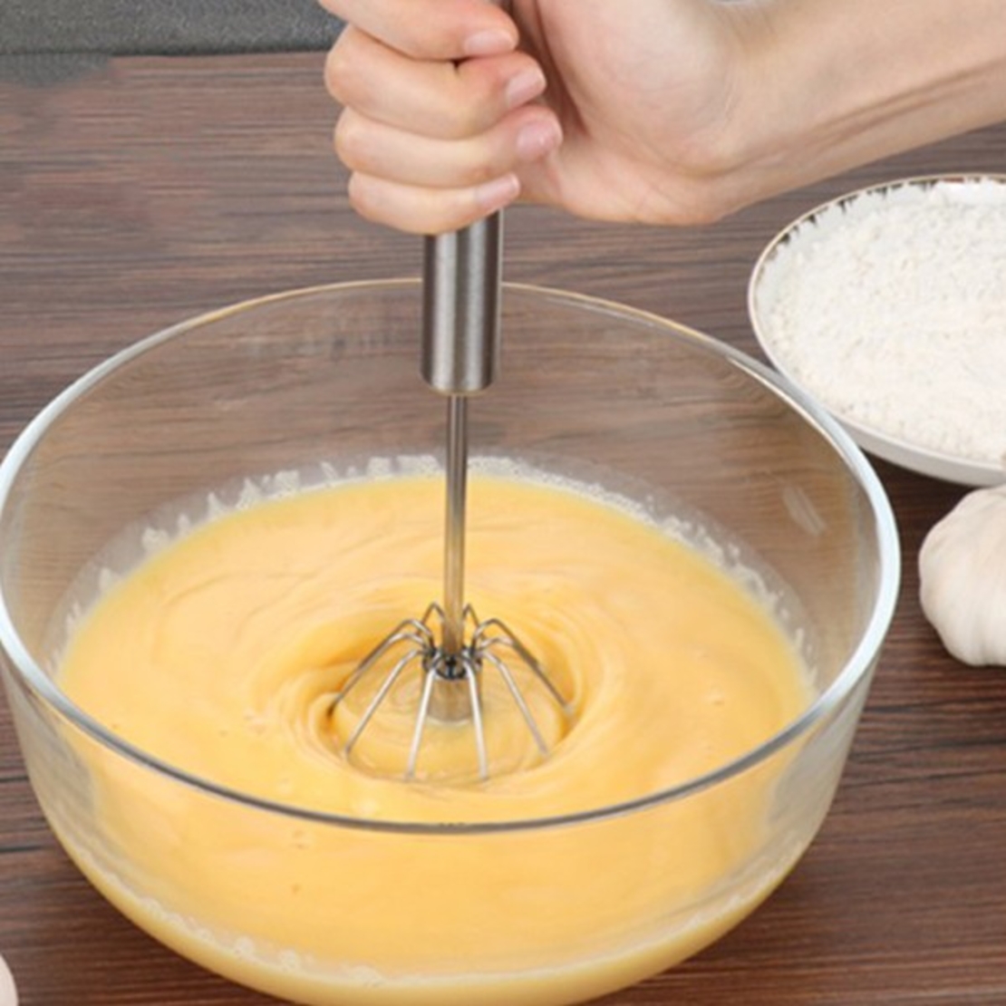 Mixer Manual, Flippy, pentru Oua Smantana Frisca Aluat, Maner Otel Inoxidabil, Usor de Utilizat si Depozitat, 29 x 7 cm, Argintiu