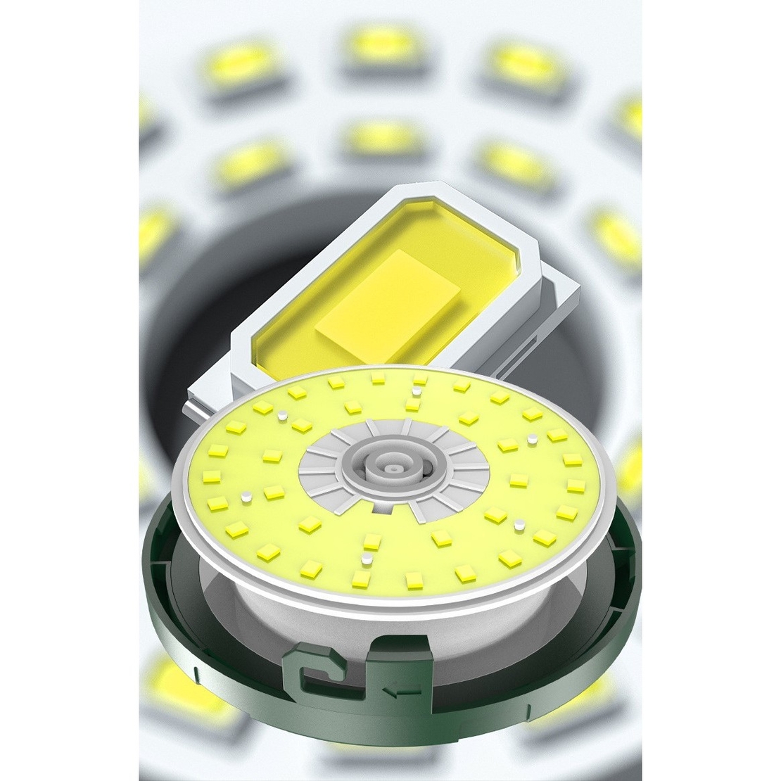 Lumină de camping LED încărcare USB, Flippy, șir colorat, pentru aer liber, cort, Distanta 10 metri, 1800mAH, 10.5x4.3 cm, Alb Verde