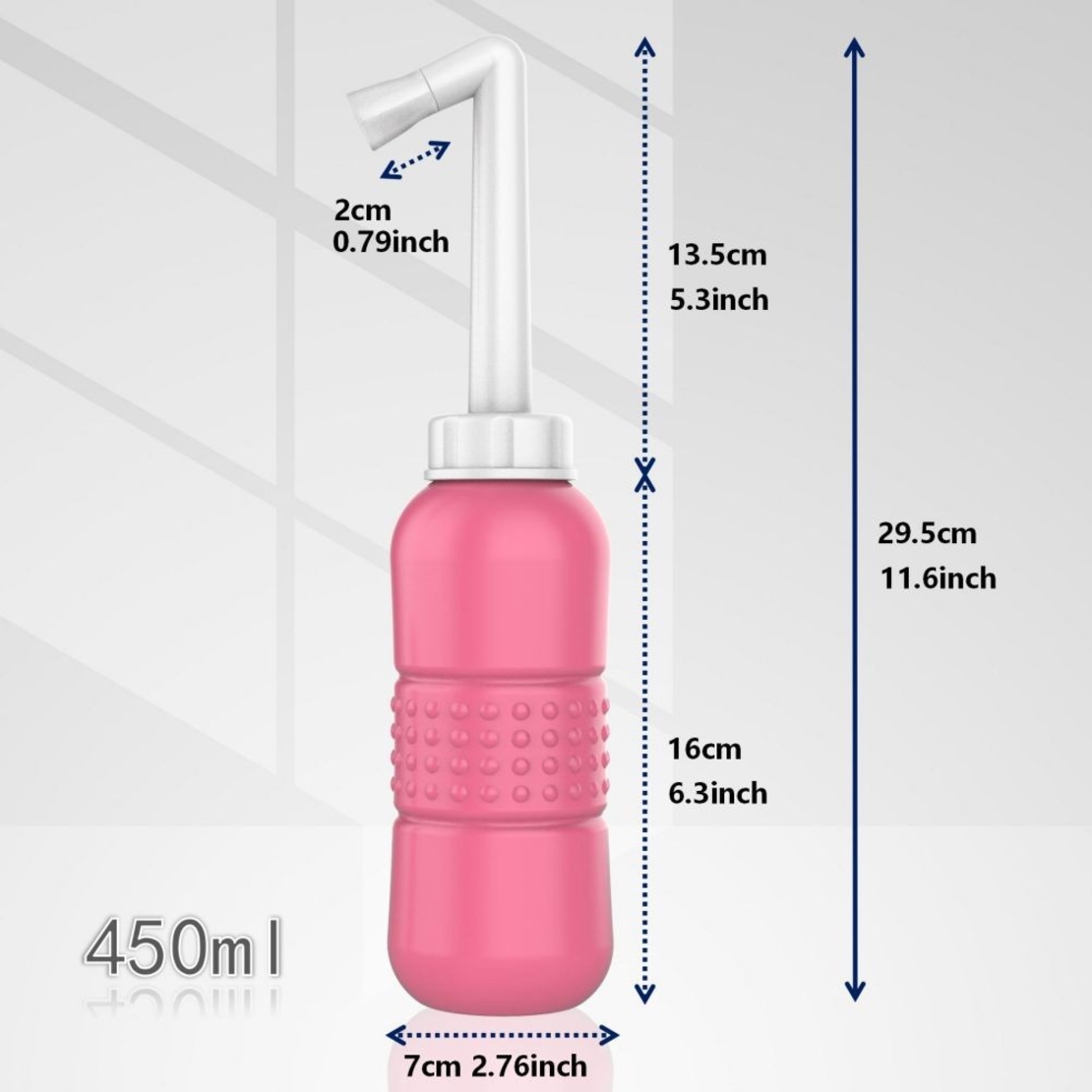 Bideu Portabil pentru Igiena Intima, Flippy, pentru Postpartum/ Postoperator, 450 mL, cu Capac si Husa Galbena, 29.5x7 cm, Culoare Recipient Roz